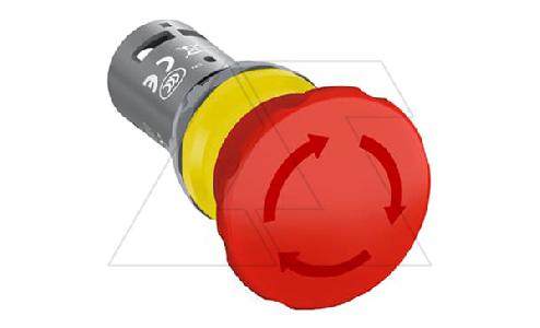 Кнопка CE4T-10R-11 аварийной остановки, красная, разбл. поворотом, 1NO+1NC, 1A, IP66, пластик, 22mm