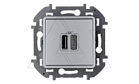 Inspiria - Зарядное устройство с двумя USB-разъемами Type A + Type C, 3000mA, 5В (алюминий/стикерованный)